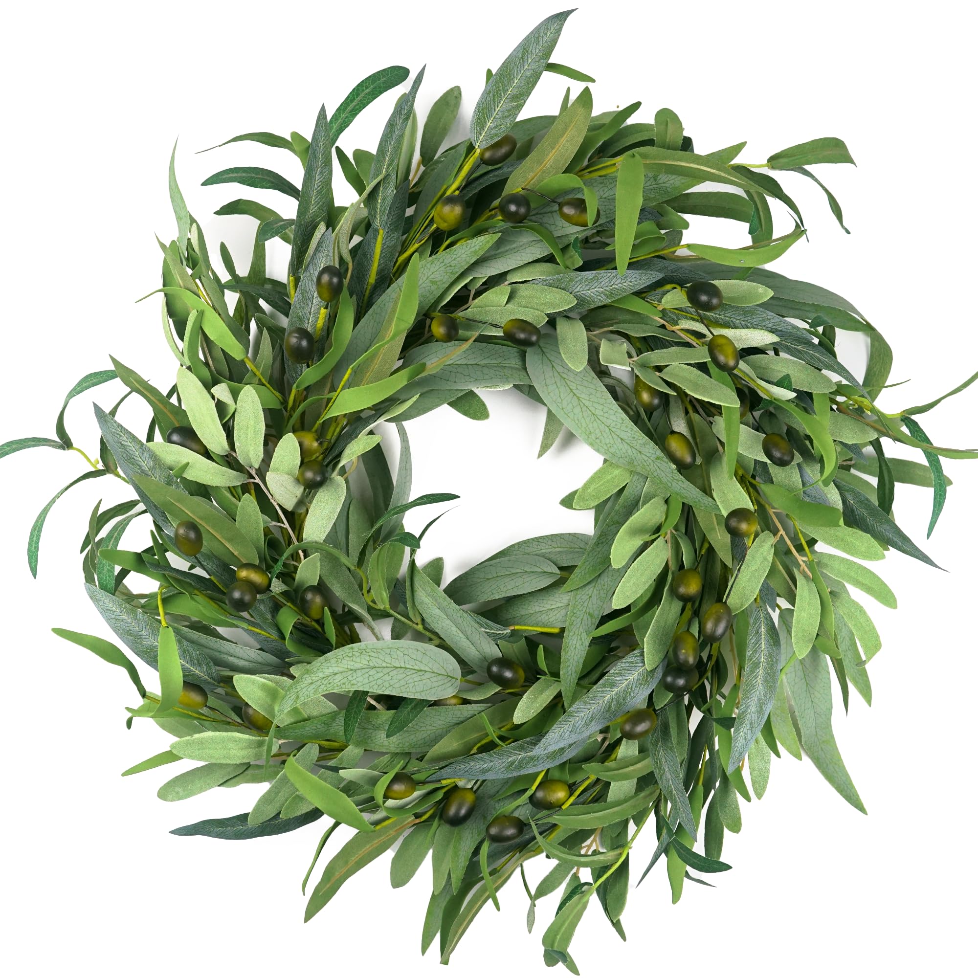 Olive Wreath for Front Door 22 inch, Greenery All Season Wreath with Olive Leaf Fruit, Home Decoration for Outdoor Living Room I