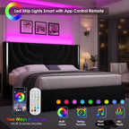 Hithos King Upholstered Led Bed Frame With 2 Storage Drawers, Velvet Platform Bed With Wingback Headboard, Solid Wooden Slats Support, No Box Spring Needed, Headboard Splicing Design