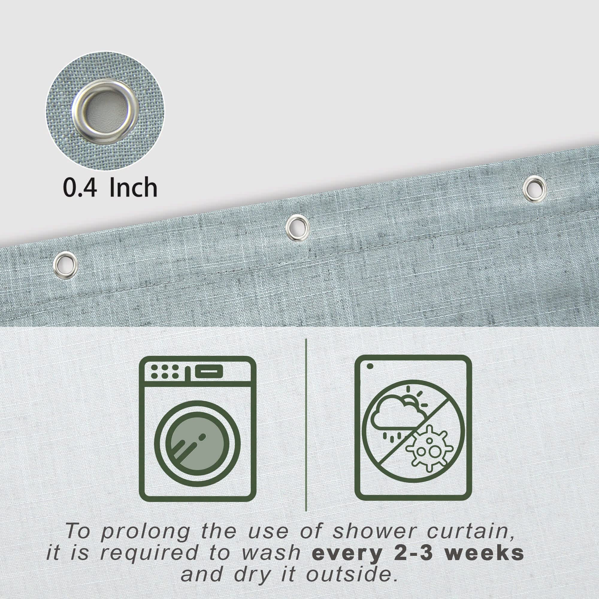 Koufall Sea Green Waterproof Linen Fabric Shower Curtain 72X96 Inch Length