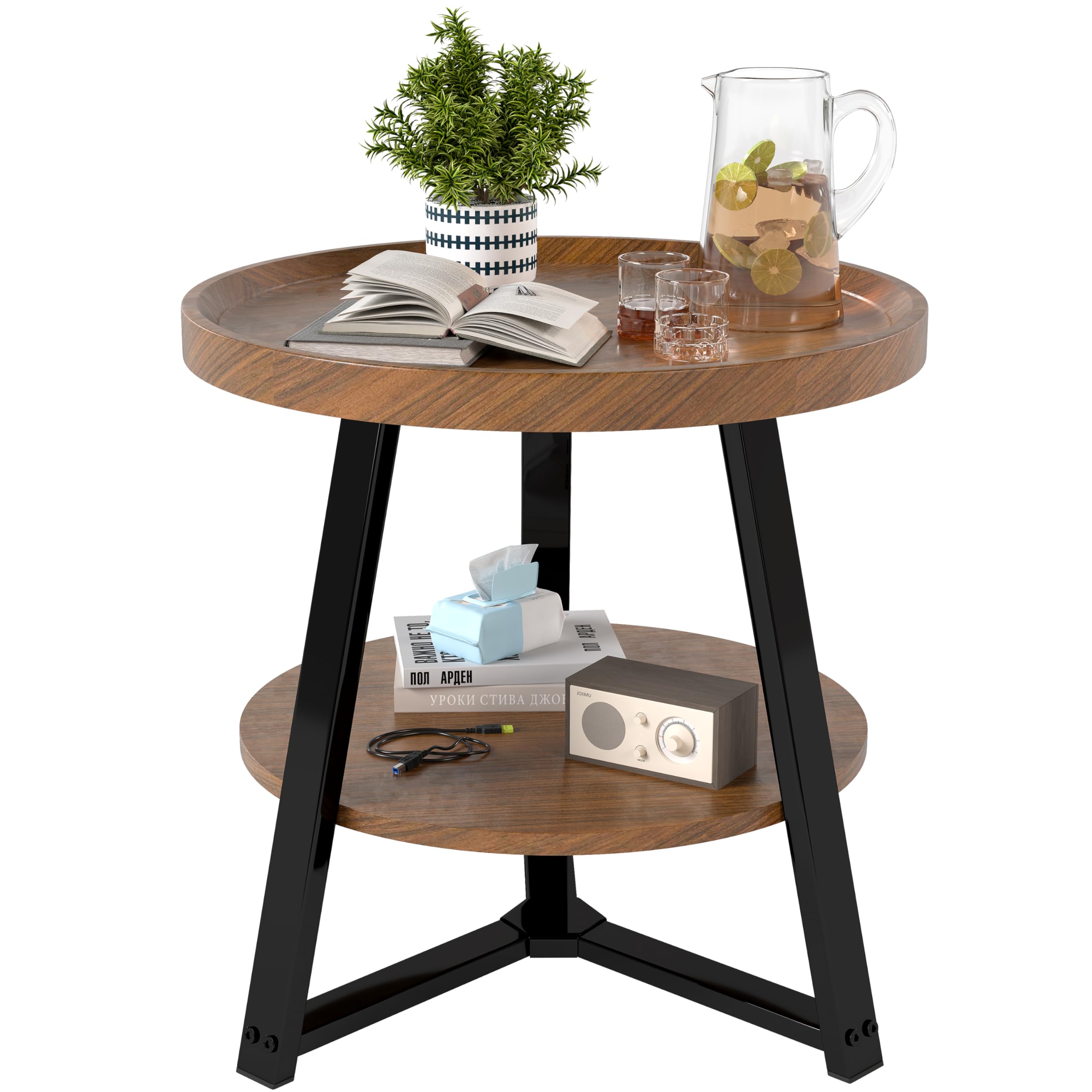 XINHE Small Round End Table, 2-Tier Side Table with Storage, Small Round Coffee Table for Living Room, 20 Living Room Furnitur