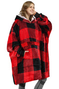 Catalonia Buffalo Plaid Oversized Blanket Hoodie Sweatshirt, Wearable Sherpa Lounging Pullover for Adults Men Women Teenagers Wi
