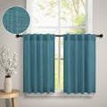 Dancurton Teal Kitchen Cafe Curtains 24 Inch Length 2 Panel Back Tab Pocket Light Filtering Sheer Privacy Linen Short Turqoise C