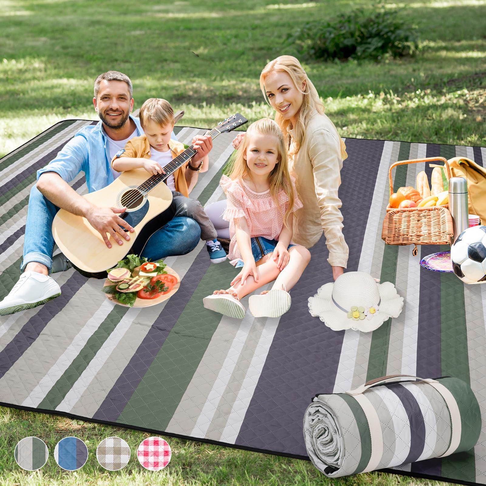 Picnic Blankets Outdoor Extra Large - 80''X80'' Portable Waterproof Picnic Blanket, Machine Washable 3-Layer Foldable Picnic Mat