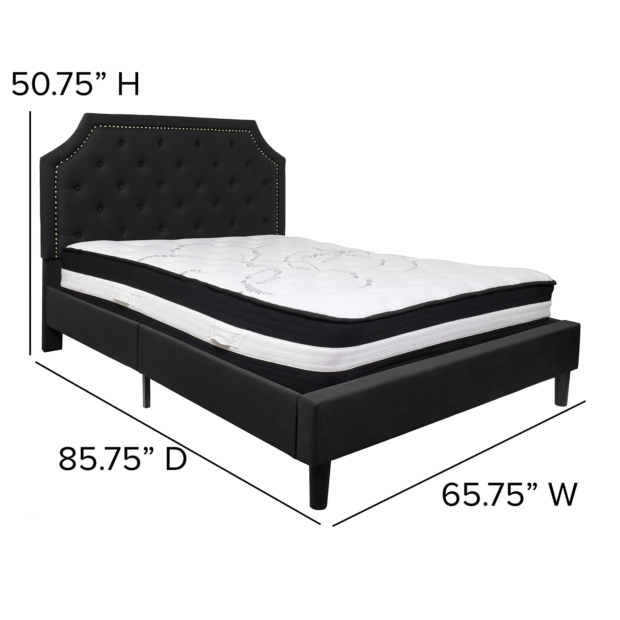 Flash Furniture Brighton Queen Size Tufted Upholstered Platform Bed In Black Fabric With Pocket Spring Mattress