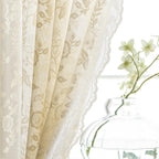 Finecity 96 Inches Long Beige Lace Curtains 2 Panels Set, Country Rustic Leaf Floral Knitted Vintage Lacy Curtains For Living Ro
