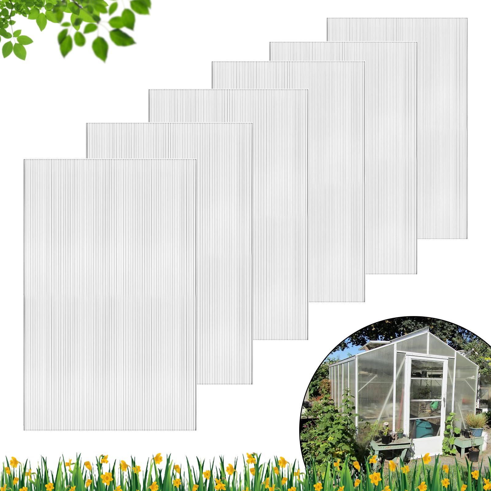 6 Pcs Polycarbonate Greenhouse Panels, 4' X 2' X 0.16' Twin-Wall Polycarbonate Panels, Polycarbonate Sheet For All Weather Outd