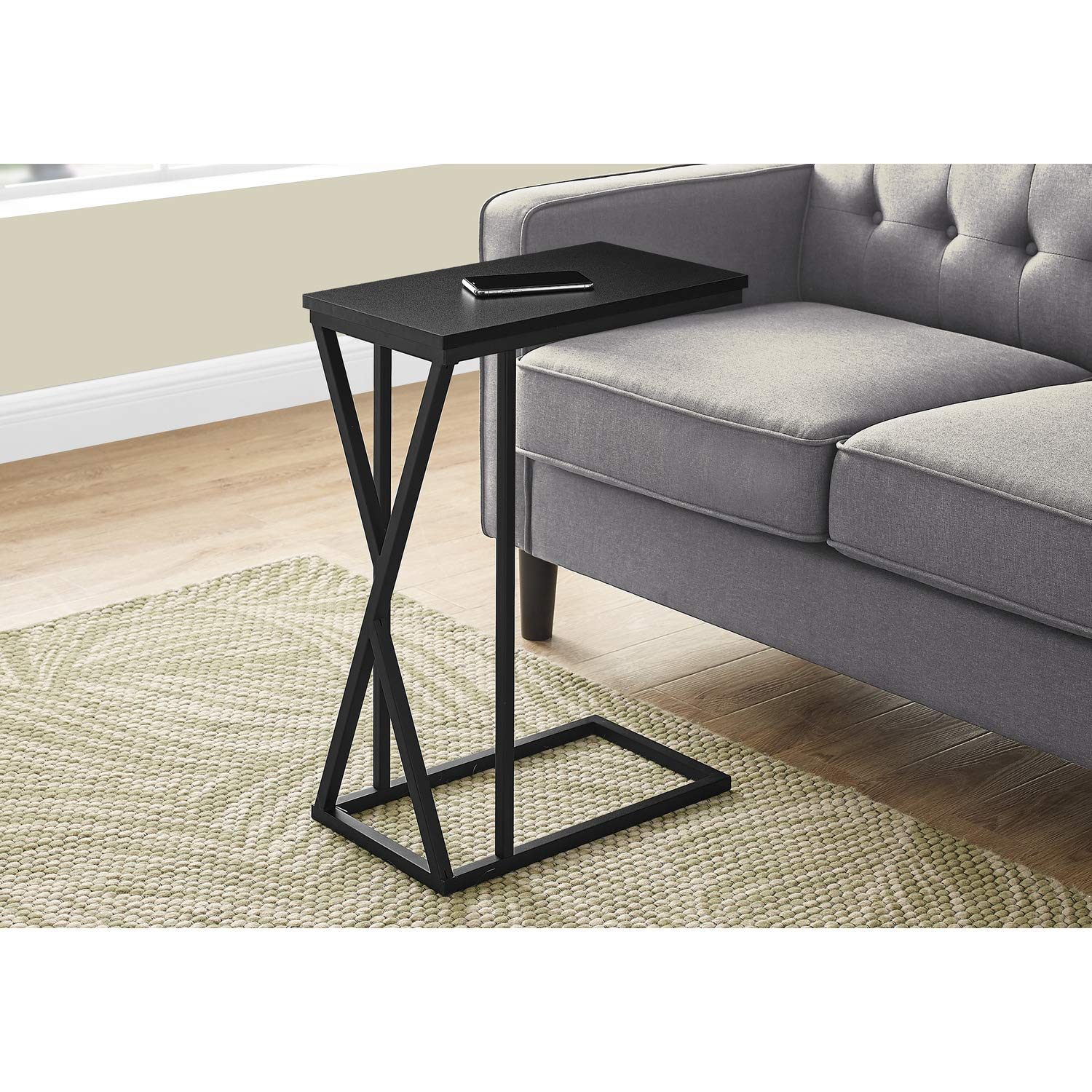 Monarch Specialties 3247 Accent Table, C-Shaped, End, Side, Snack, Living Room, Bedroom, Metal, Laminate, Black, Contemporary, Modern Table-25, 10.25&quot; L X 18.5&quot; W X 25.25&quot; H