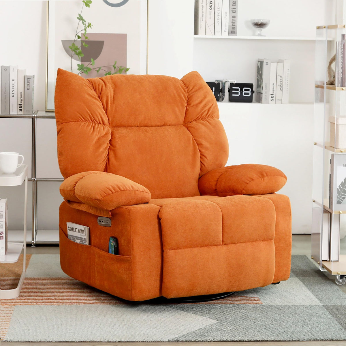 Dyhome Recliner Chair For Adults, Swivel Massage Rocking Recliner Chairs With Heated, Usb & Usb-C Ports, Modern Single Lounge Po
