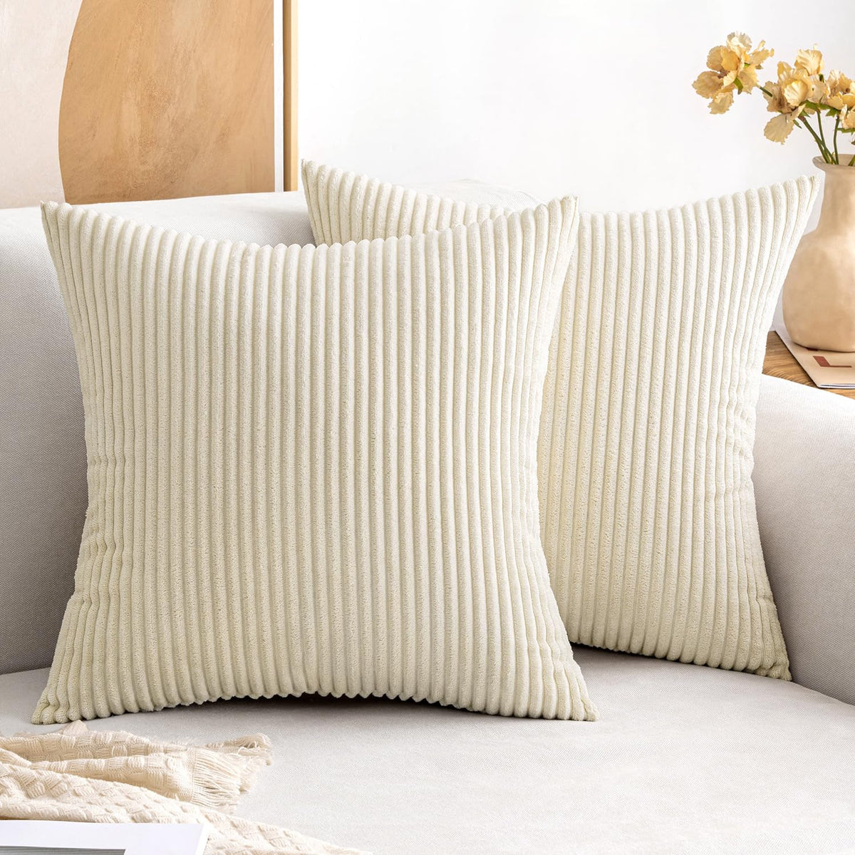 Miulee Pack Of 2 Corduroy Christmas Pillow Covers Soft Soild Cushion Cases Decorative Square Throw Pillow Covers Cream White Pil