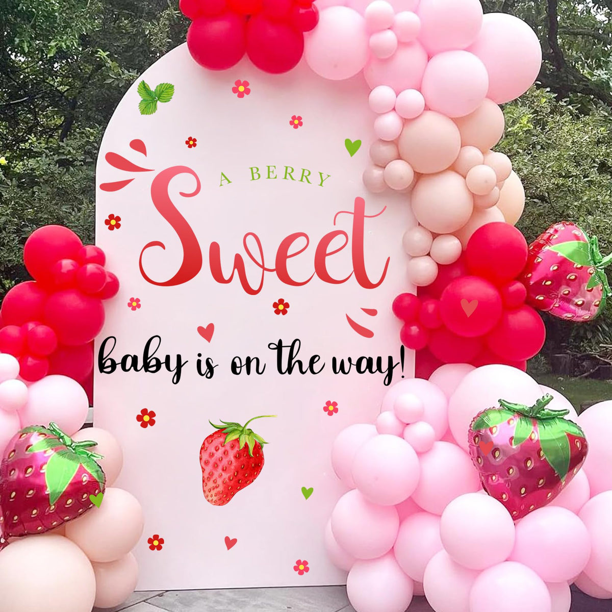 Strawberry Baby Shower Decorations Sign For Backdrop Berry Baby Gender Party Decal A Berry Sweet Baby Is On The Way Decor Balloo