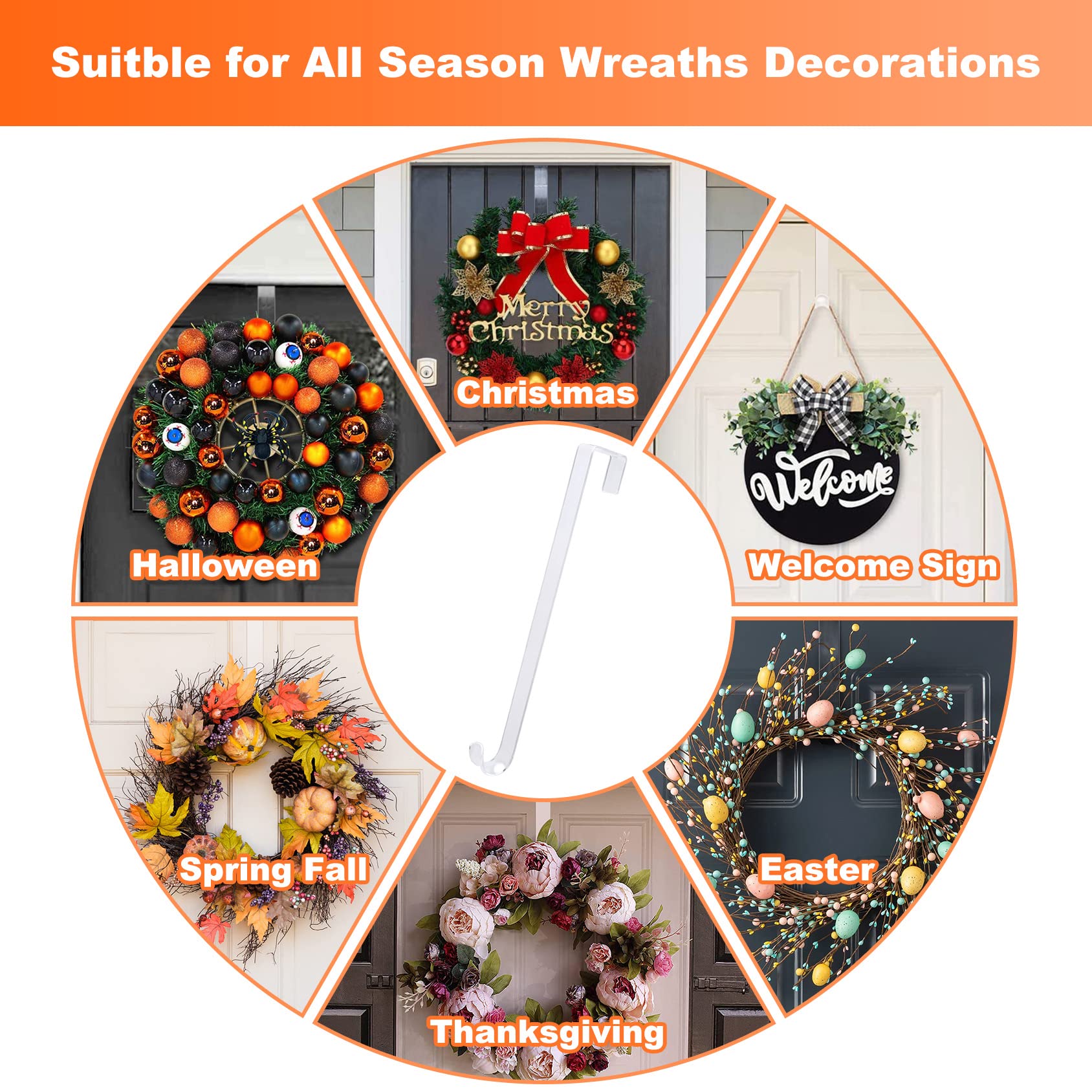 Ancintre 15 In Wreath-Hangers For Front Door,2 Pack Easter Christmas Halloween Decorations Fall Door Welcome Sign For Front Door