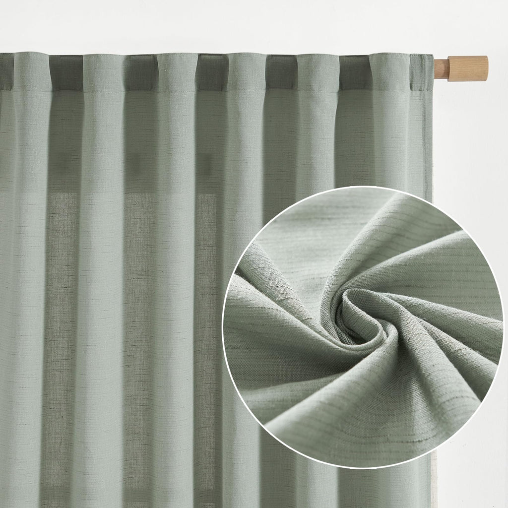 Jinchan Linen Blend Curtains 84 Inches Long For Living Room Farmhouse Rod Pocket Back Tab Light Filtering Window Drapes For Bedroom Curtains Green 2 Panels