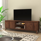 Flash Furniture Hatfield Engineered Wood Tv Stand For 65&Quot;+ Tvs, Media Console/Tv Cabinet With Adjustable Shelf And Soft Close Doors, Dark Walnut