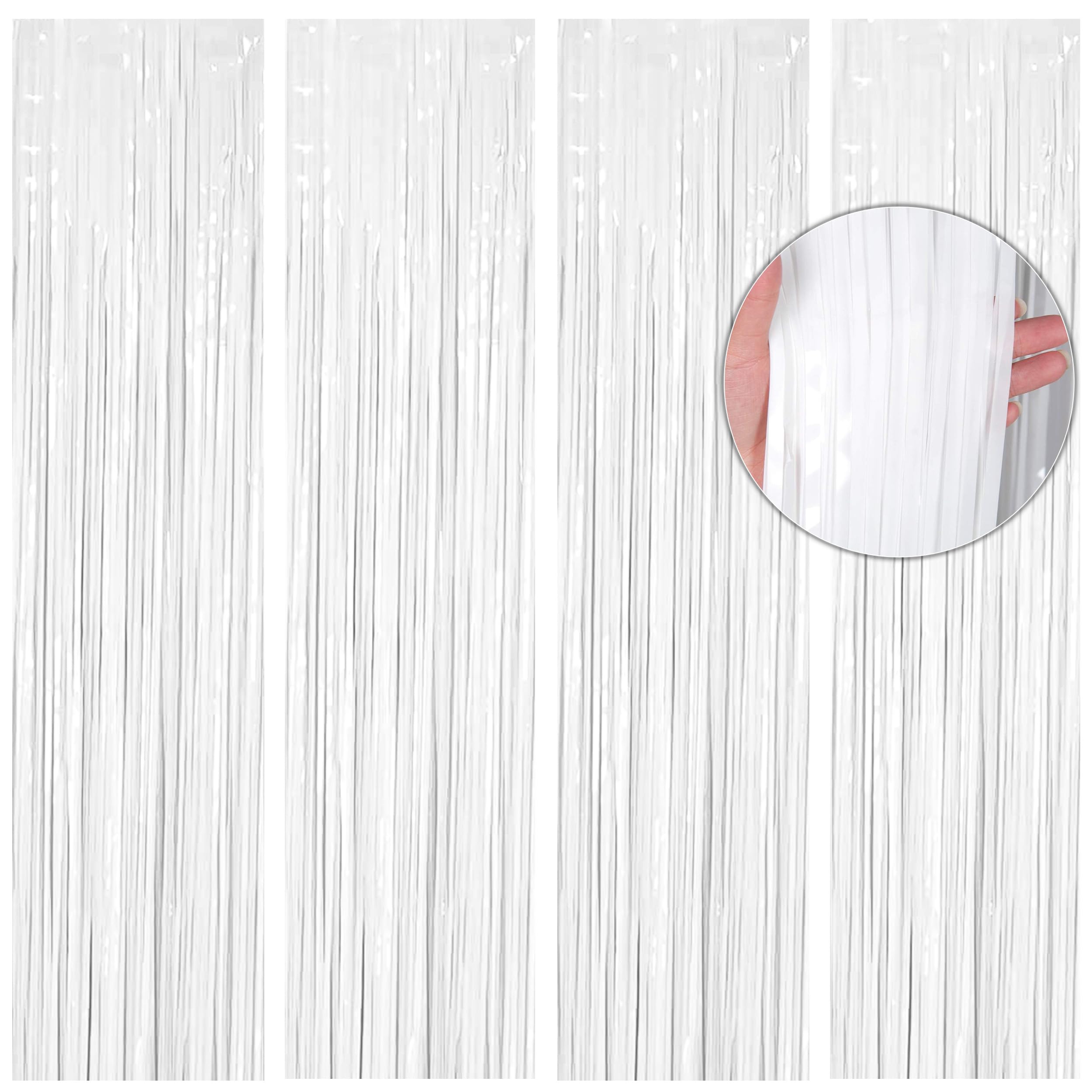 BTSD-home 4 Pack White Foil Fringe Curtain Metallic Photo Booth Backdrop Tinsel Curtains for Wedding Birthday Bridal Shower Bach