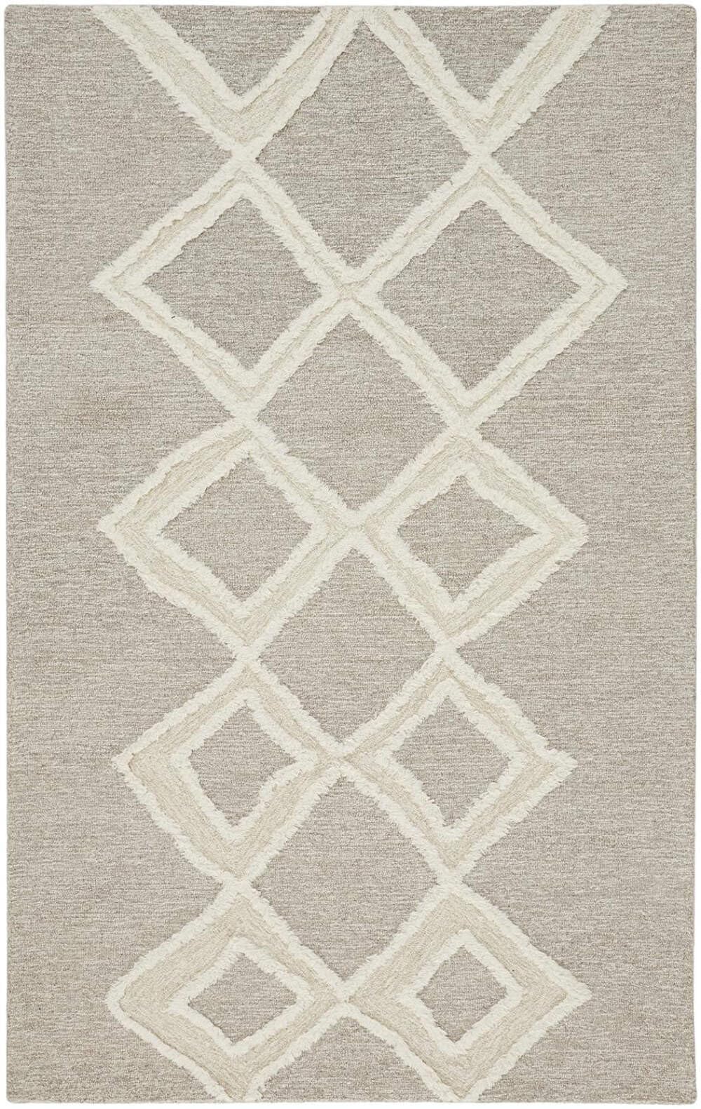 HomeRoots 512790 8 x 10 ft. Gray & Ivory Wool Geometric Hand Tufted Handmade Stain Resistant Rectangle Area Rug