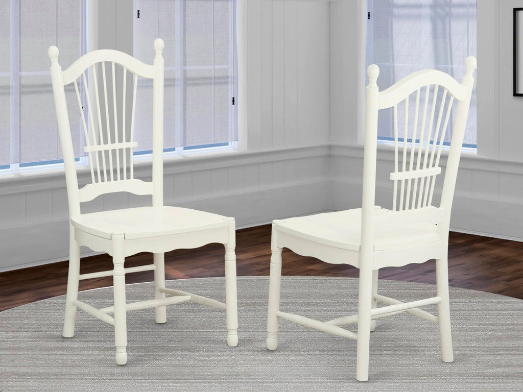 East West Furniture DOC-LWH-W Dover Dining Room Chairs - Slat Back Wooden Seat Chairs, Set of 2, Linen White