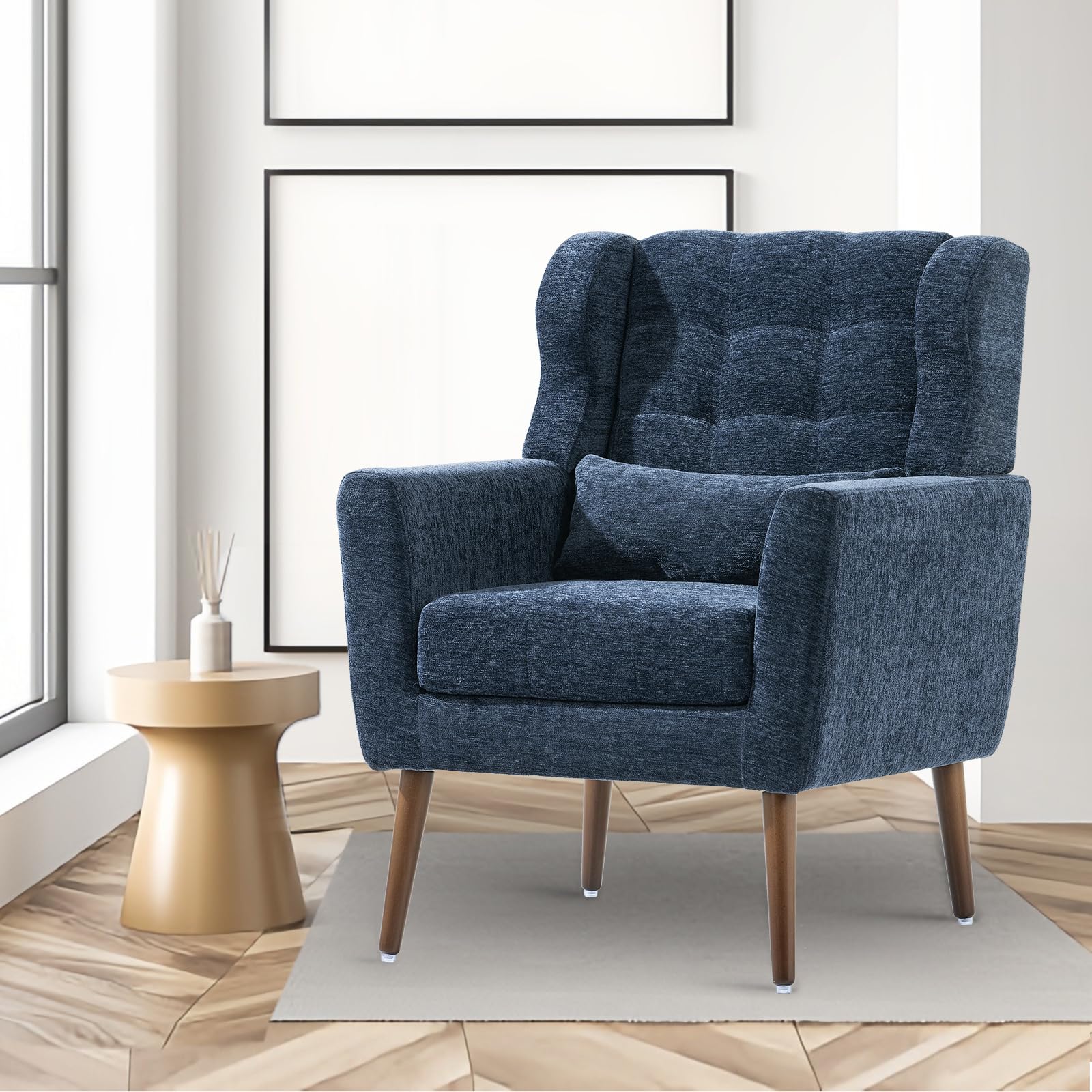 Cinkehome Accent Arm Chairs For Living Room, Chenille Upholstered Mordern Armchair, Comfy Soft Padded Lounge Chair In Small Spac