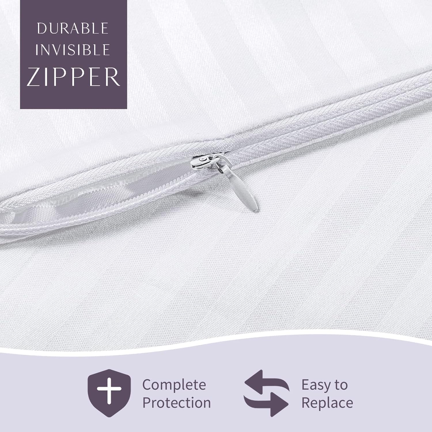 Faunna Zippered Pillow Protectors Cover Soft Comfortable Sateen 100% Long Staple Cotton Quiet And Breathable Bed Pillowcase Stan