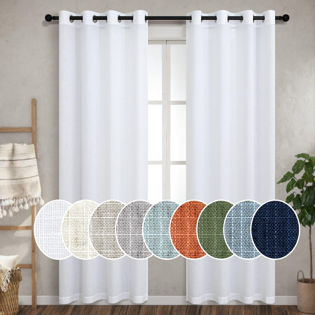 Pitalk White Linen Curtains 94 Inches Long 2 Panel Set For Living Room Grommet Eyelet Top Light Filtering Semi Sheer Privacy Pud