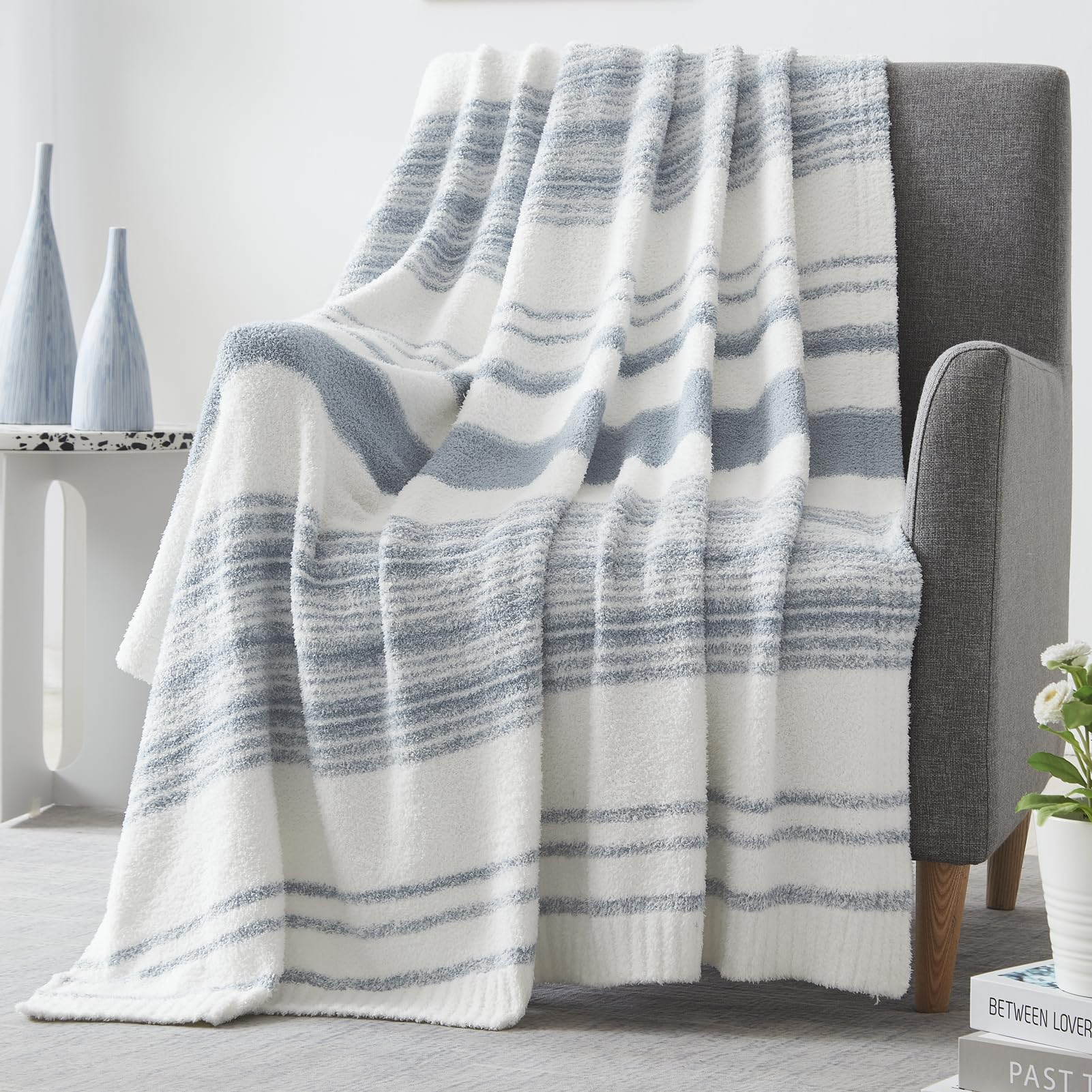 Wrengonge Grey Blue Throw Blanket, 50X70 Soft Cozy Microfiber Striped Throw Blankets For Couch, Sofa, Bed, Travel, Lightweight F