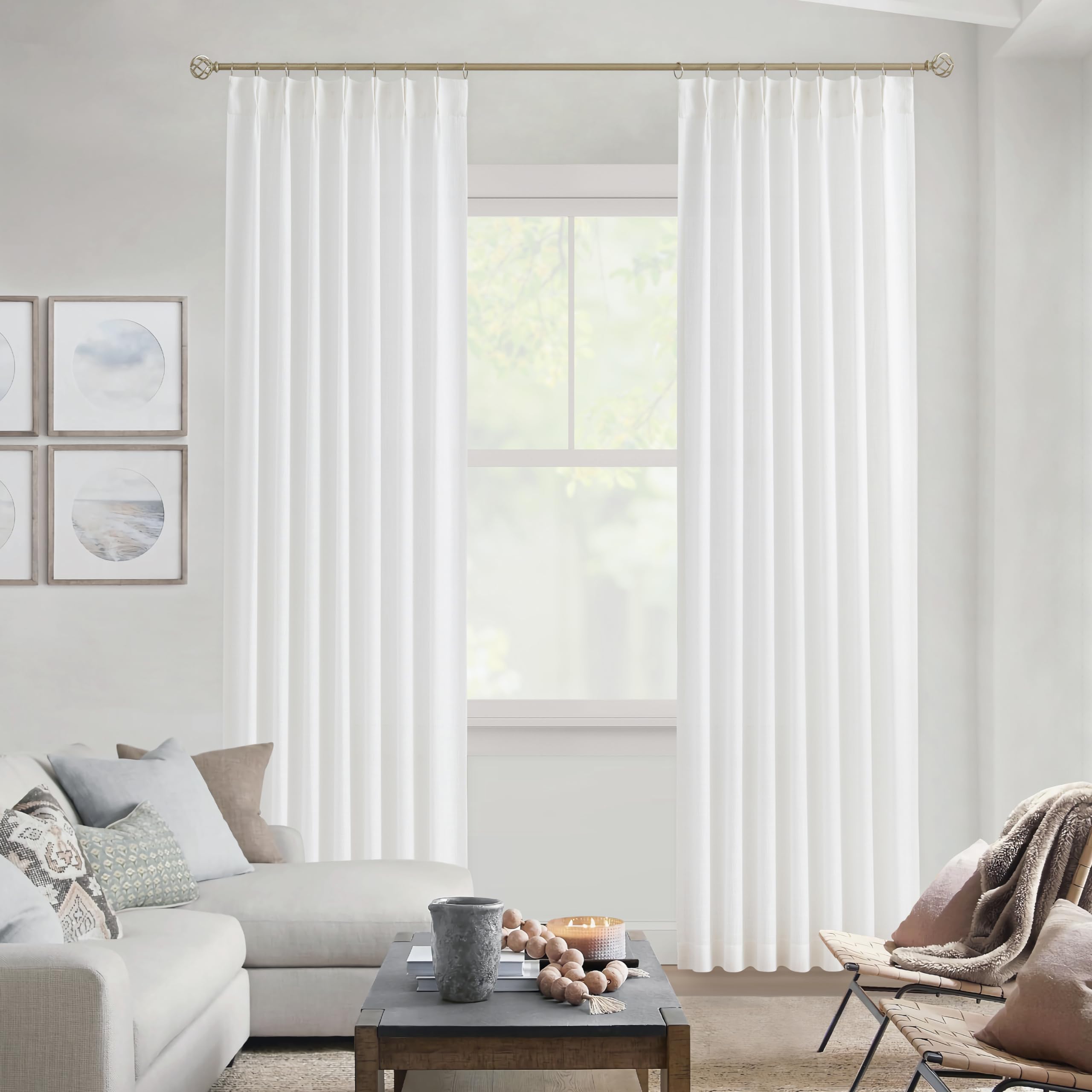 Vision Home White Pinch Pleated Semi Sheer Curtains Textured Light Filtering Window Curtains 108 Inch For Living Room Bedroom Ra