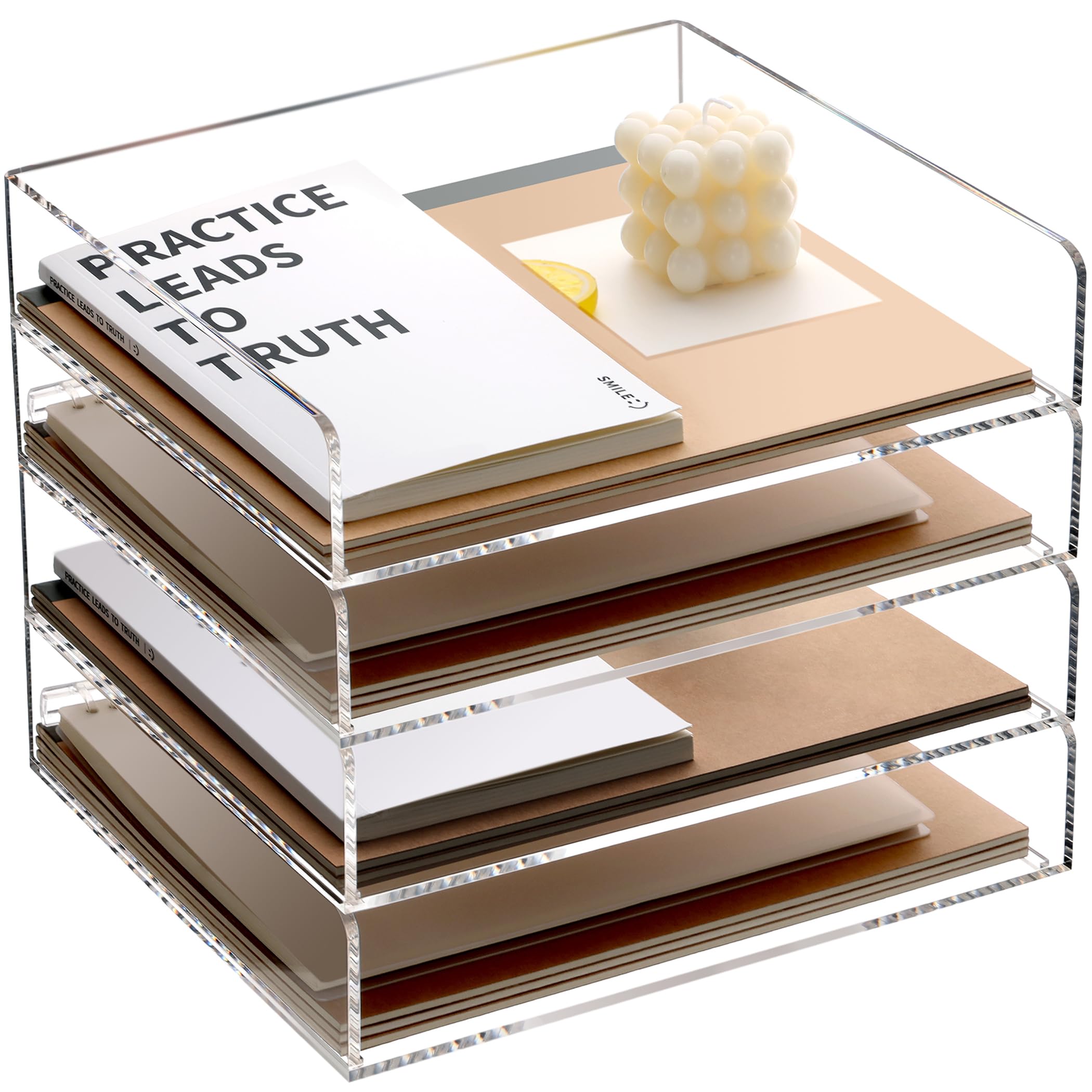 Sanrui Acrylic Stackable Letter Tray Clear Paper Tray Desk Organizer 4-Tier Desk File Organizer Paper Sorter Holder Document She