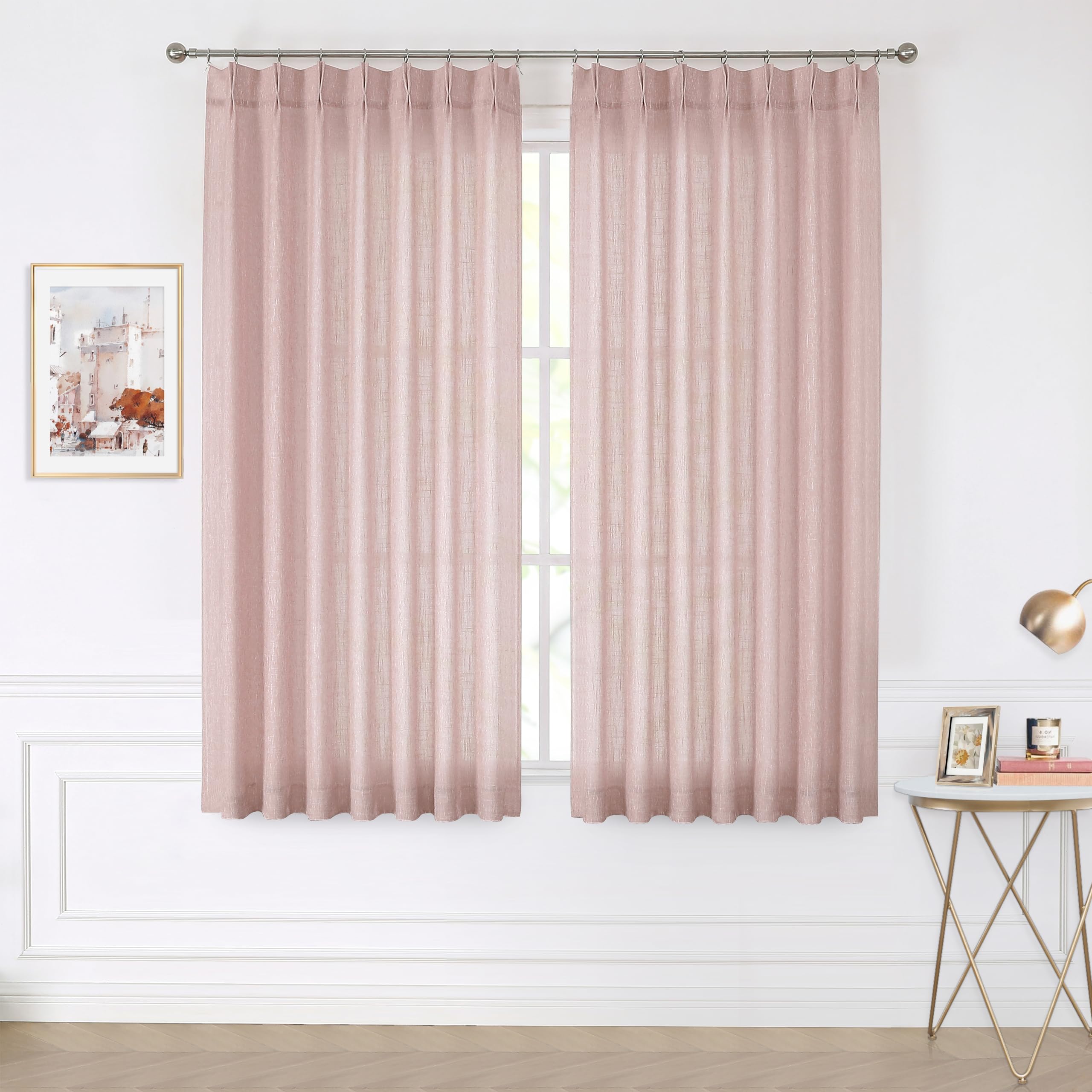 Vision Home Pink Pinch Pleated Semi Sheer Curtains For Girls Bedroom Living Room Textured Light Filtering Window Curtains 72 Inc