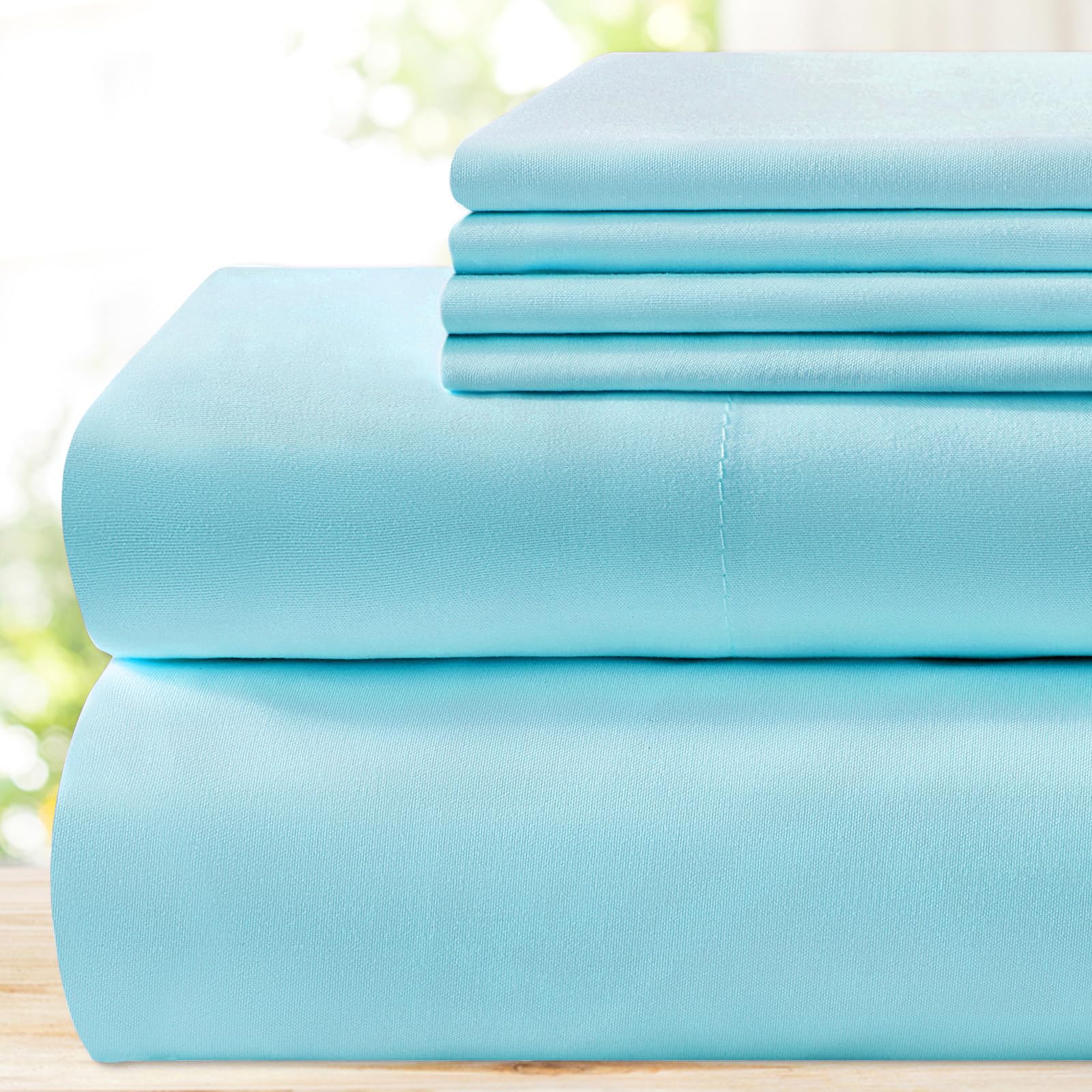 Bysure 6 Pieces Bed Sheets Set(King, Aqua Blue) - Hotel Luxury Super Soft 1800 Thread Count 100% Microfiber Sheets With Deep Poc