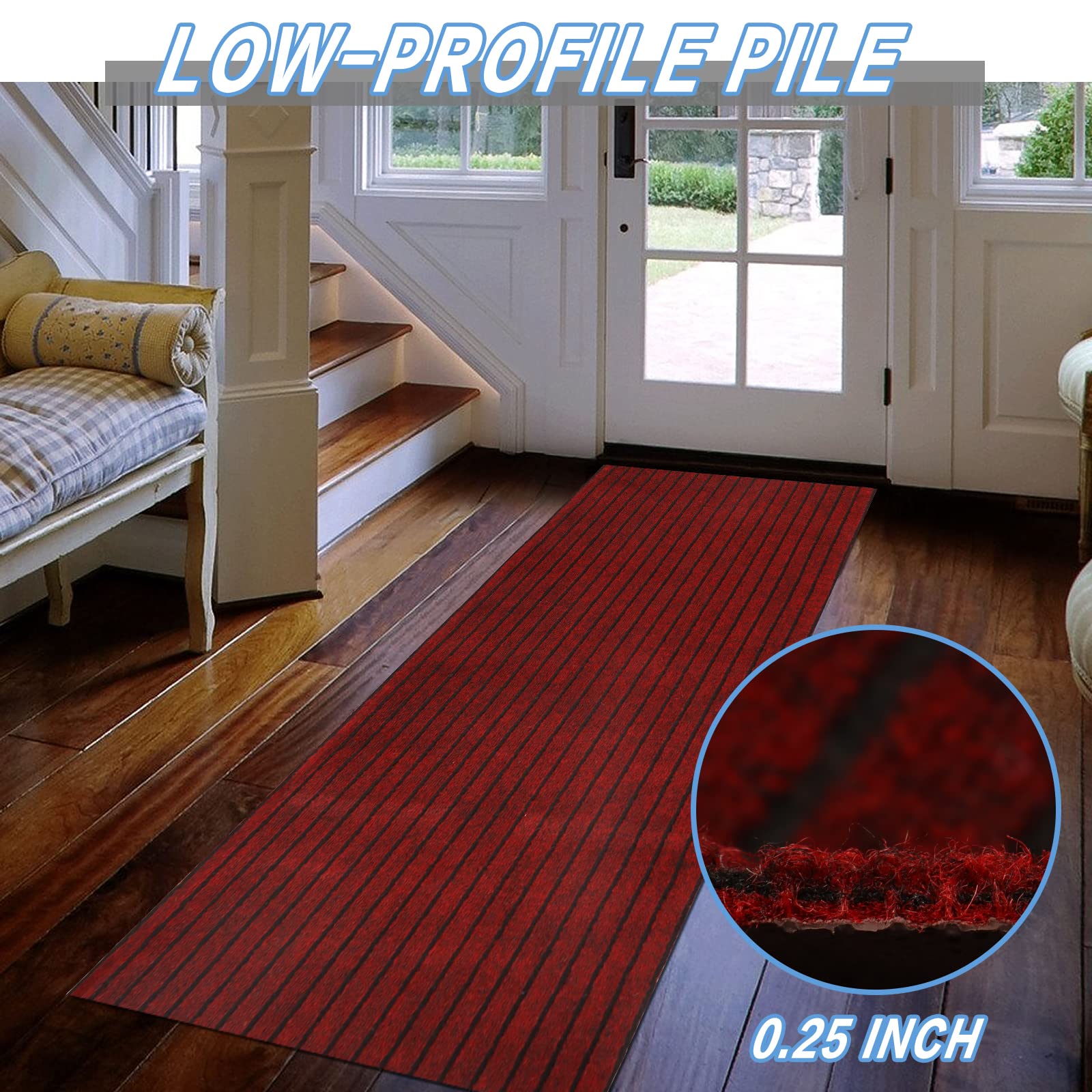 Freadem Runner Rugs 2' X 72' Indoor Outdoor Carpet Runner, Area Rugs With Anti-Slip Rubber Backing For Aisle Hallway Balcony Gar