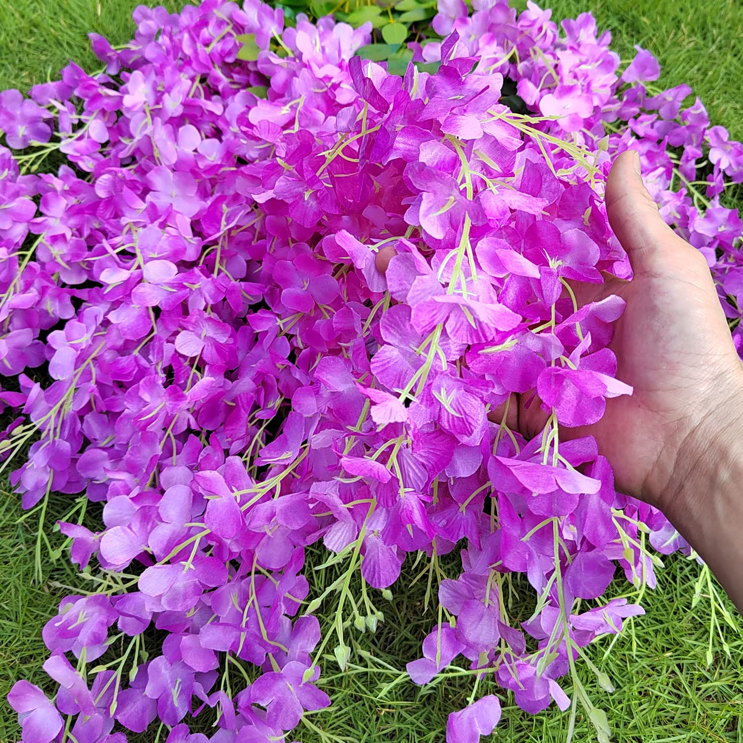 Aitisor 24 Pack Artificial Fake Wisteria Vine Ratta (3.75 Feet) Hanging Garland Silk Flowers String Home Party Wedding Decor(Pur