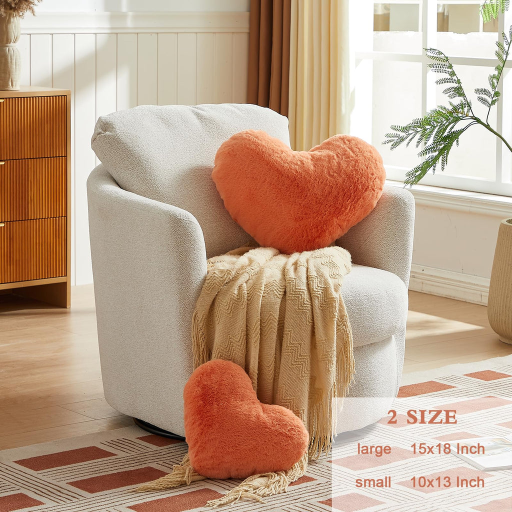 Easttree Heart Pillows, Pink Orange Heart Shaped Pillows, Love Throw Pillows Gifts, Ultra Faux Rabbit Fur Soft Small Cute Fluffy