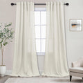 Cream Flax Linen Textured Curtains 42X84 Inches Long For Living Room,Back Tab/Rod Pocket Bedroom Natural Semi Sheer Window Curta
