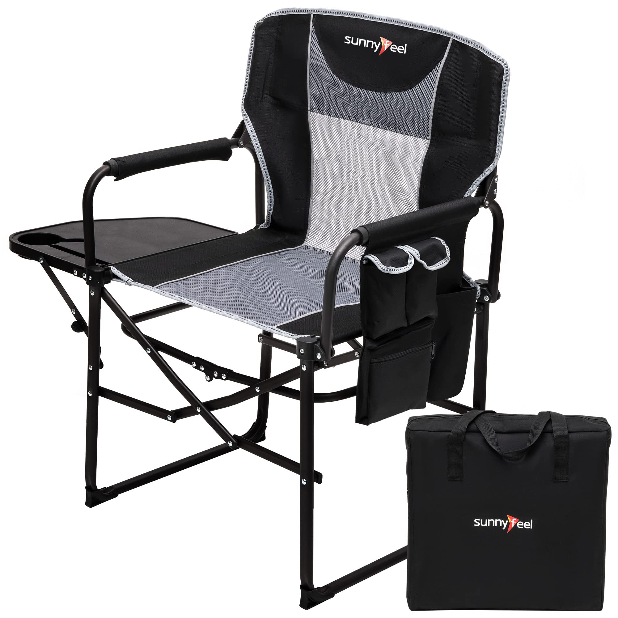 SUNNYFEEL Small Camping Chair, Portable Folding Aluminum Directors Chairs Lightweigh with Cup Hold, Pocket for Beach,Trip,Picnic