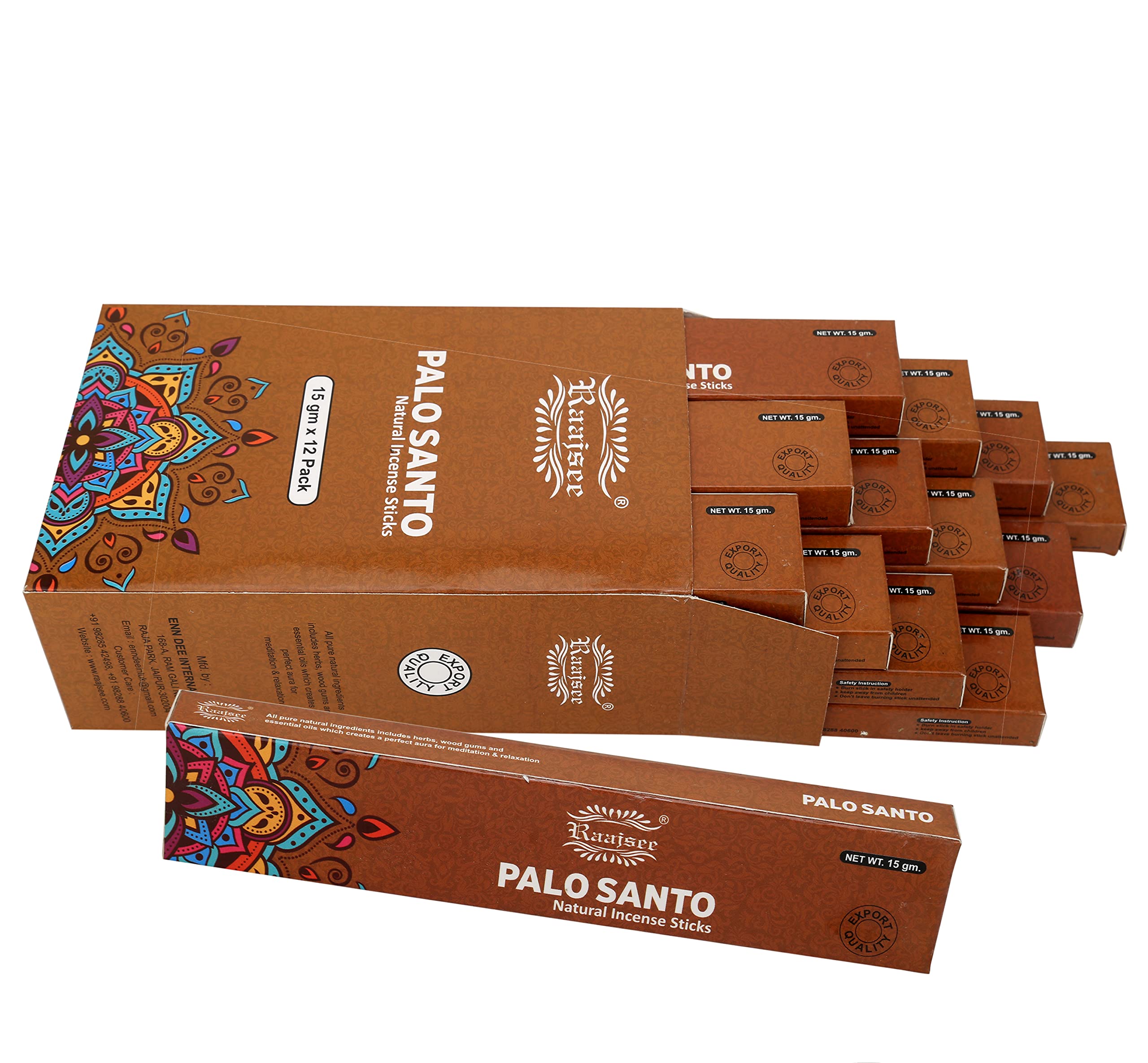 Raajsee Palo Santo Incense Sticks (180 Gms), 100% Pure Organic Natural Hand Rolled Free From Chemicals- Perfect For Aromatherapy