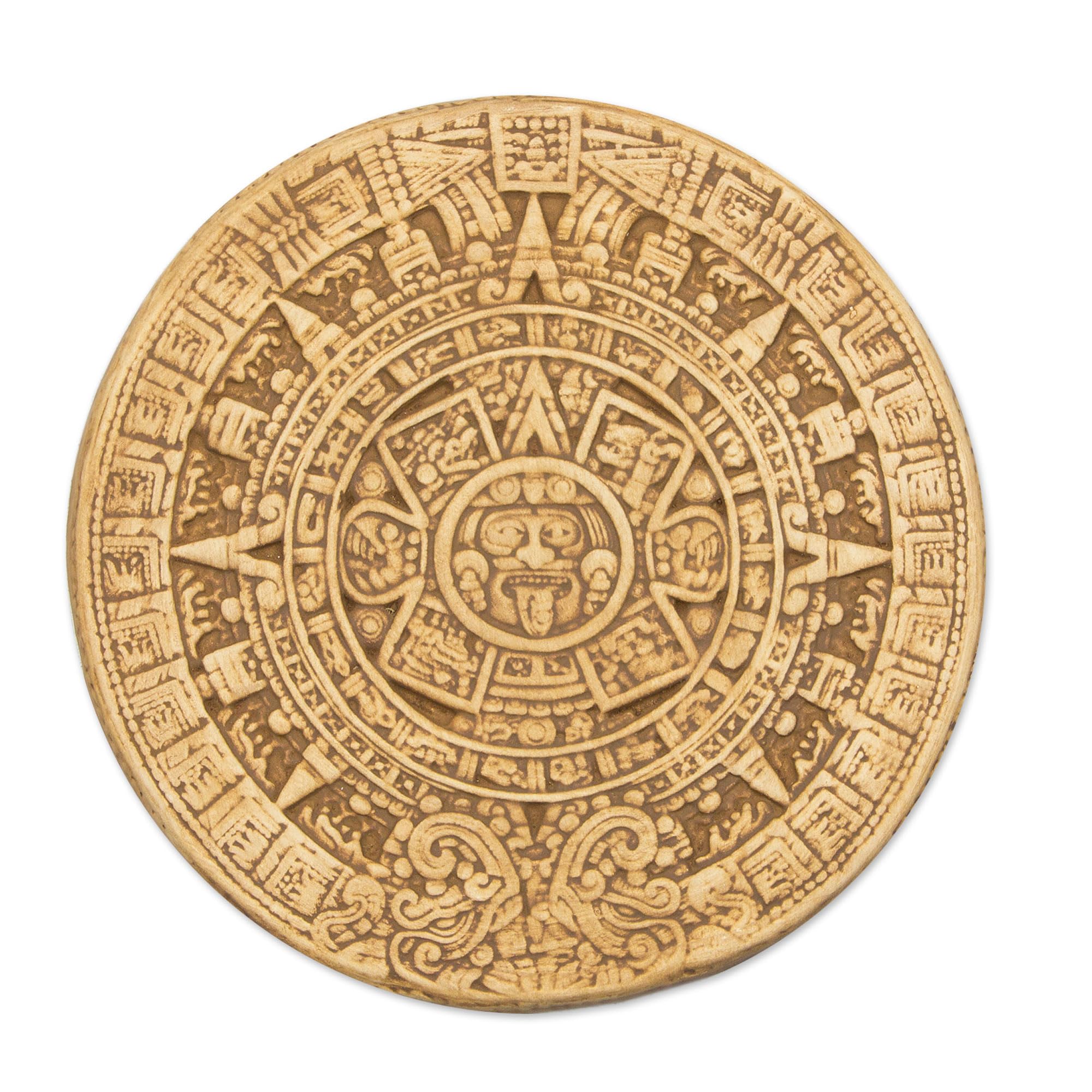 NOVICA Yellow Archaeological Theme Ceramic Advent Calendar Wall Plaque, Small Ochre Aztec Calendar'