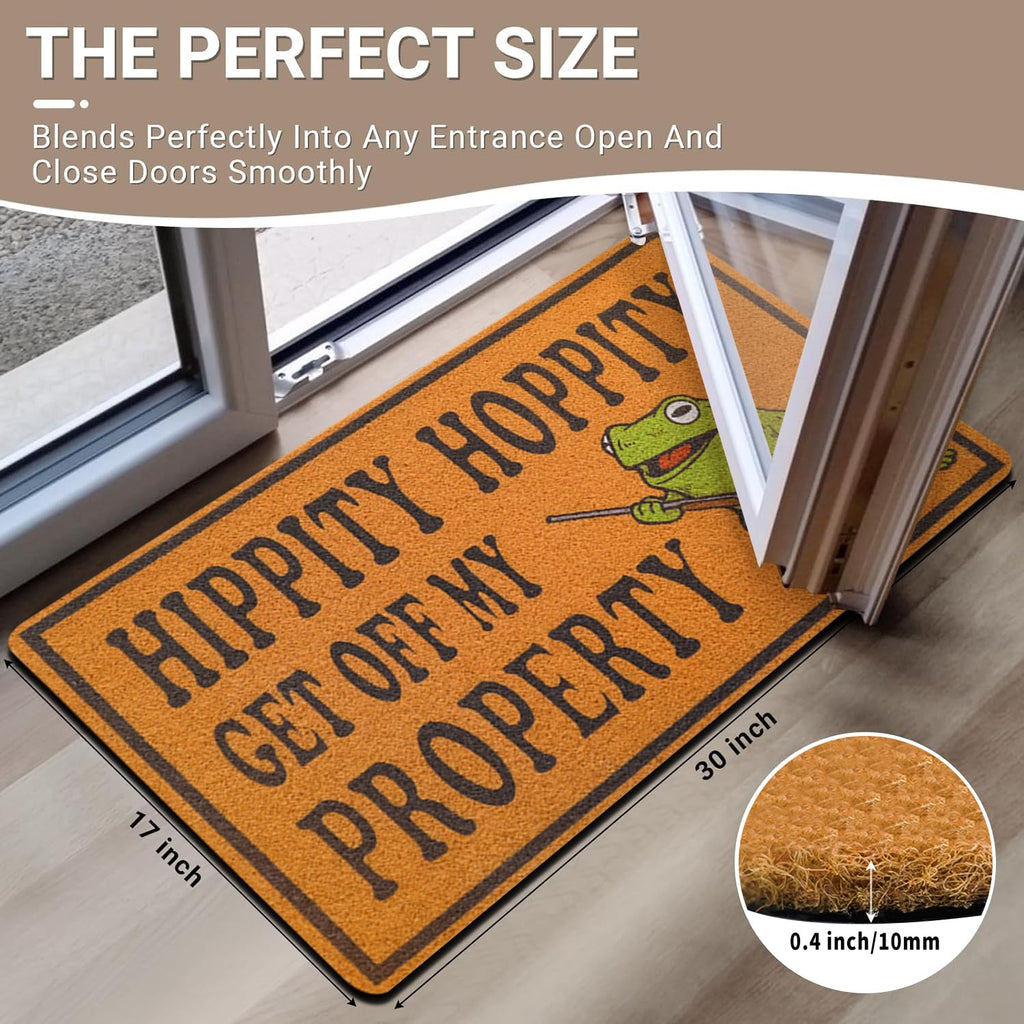 Funny Door Mat For Front Door, Frog Coir Doormat For Outside Entrance Hippity Hoppity Get Of My Property Welcome Mats 30X17 Inch