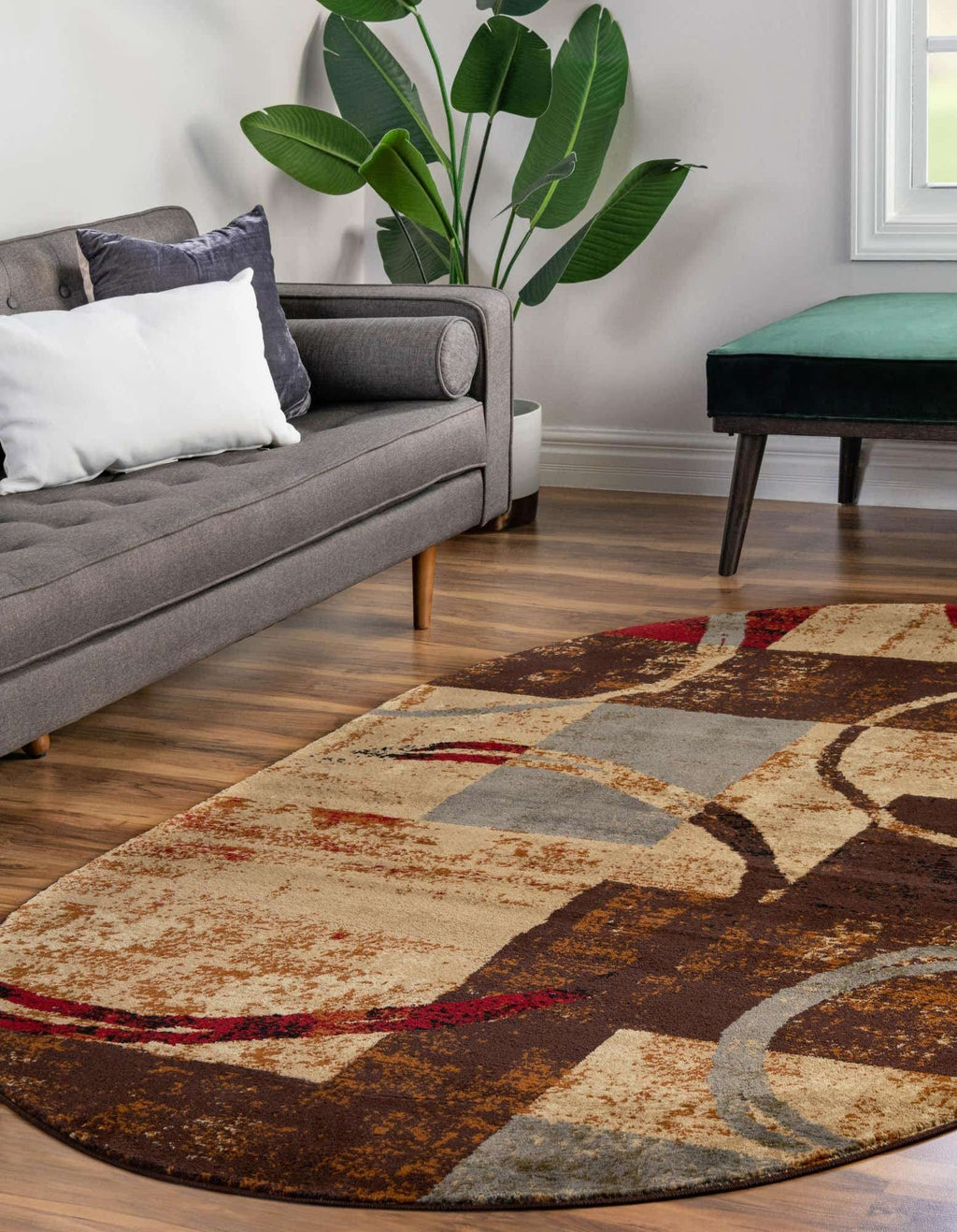 Unique Loom Barista Collection Area Rug - Kouillou (4' 1'' X 6' 1'' Oval, Multi/Brown)