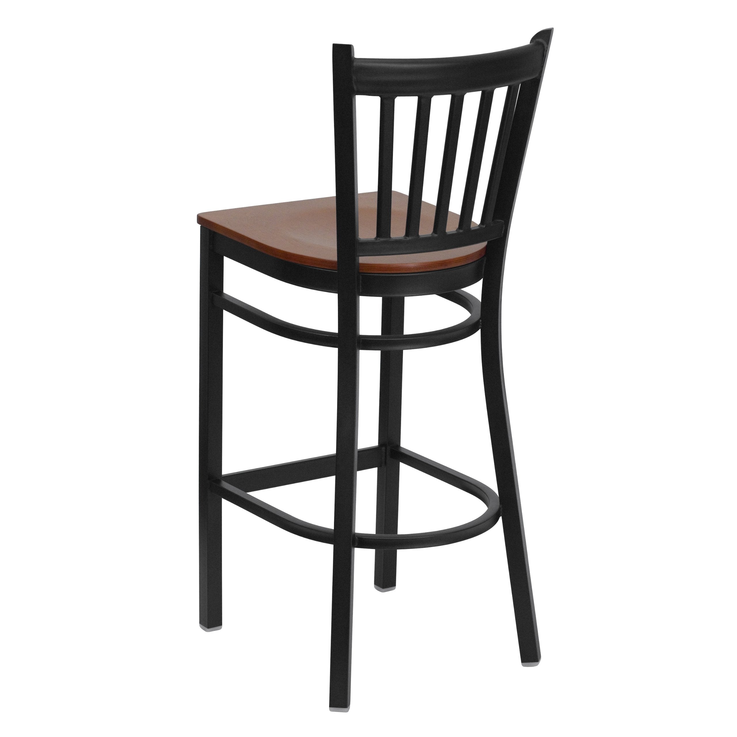 Flash Furniture HERCULES Series Black Vertical Back Metal Restaurant Barstool - Cherry Wood Seat