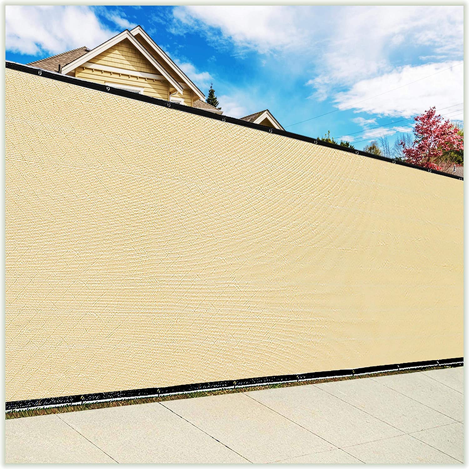 Colourtree Customized Size Fence Screen Privacy Screen Beige 8' X 197' - Commercial Grade 170 Gsm - Heavy Duty - 3 Years Warrant