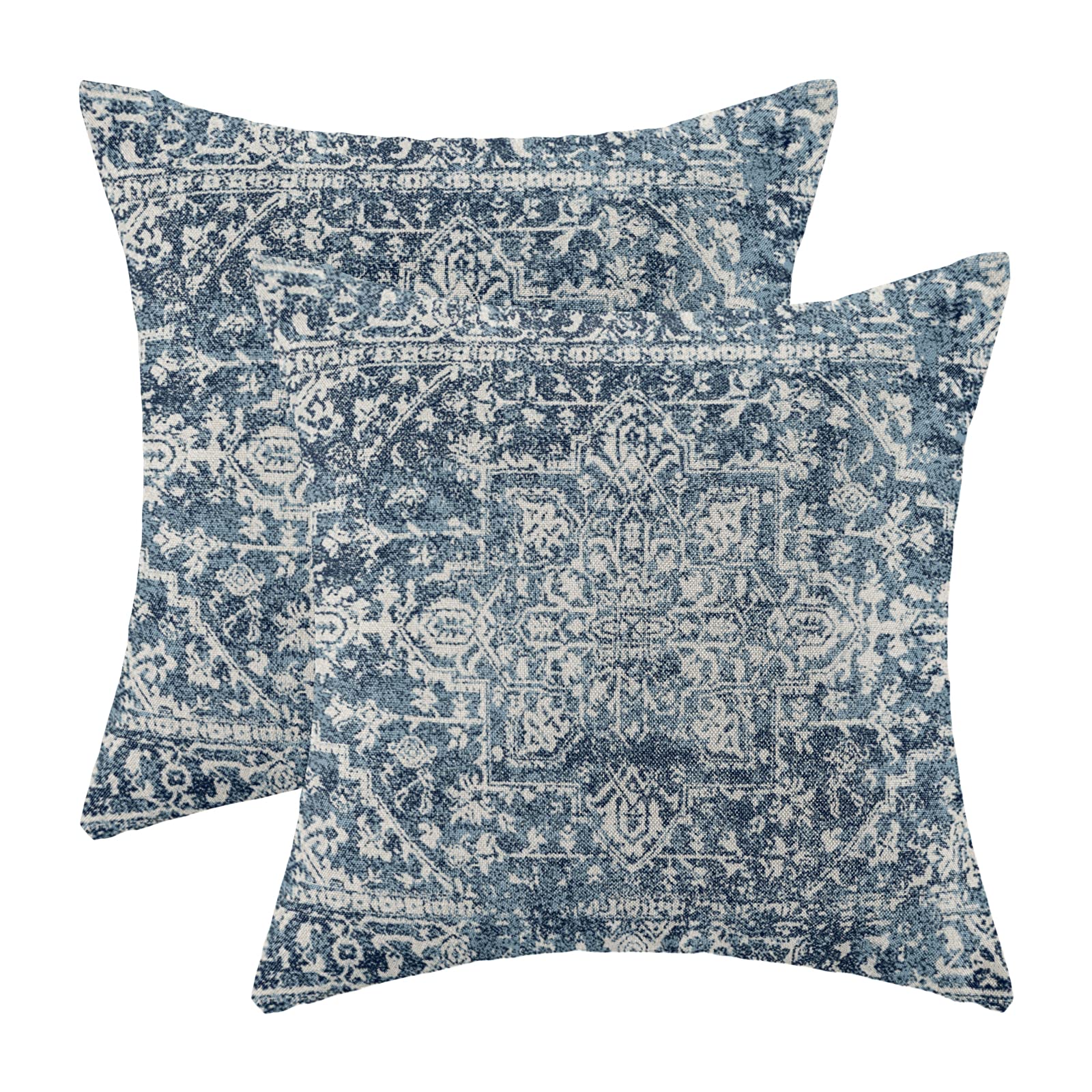 Gohdiwh Boho Pillow Covers 22X22 Set Of 2, Carpet Pattern Boho Decorative Blue Throw Pillows Linen Ethnic Design Farmhouse Cushi
