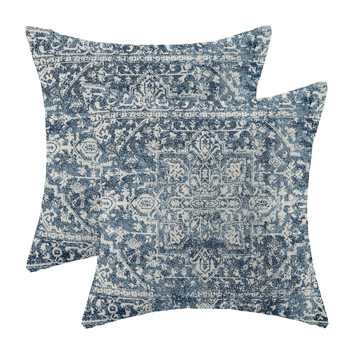 Gohdiwh Boho Pillow Covers 20X20 Set Of 2, Blue Carpet Pattern Decorative Throw Pillows Linen Ethnic Design Farmhouse Cushion Pi