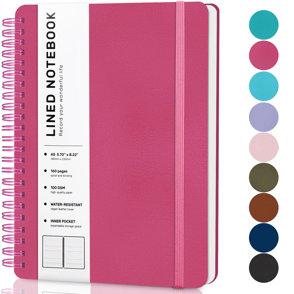 Raspberry Lined Spiral Journal Notebook With 160 Pages, 8  5.7In, A5 Spiral Notebook, Journaling Notebooks For Work, School, Wom