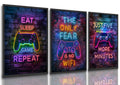 Yolbcdr Neon Gaming Posters Video Game Wall Art Prints Set of 3 Game Room Decor Gaming Sign Painting Playroom Cool Pictures Game
