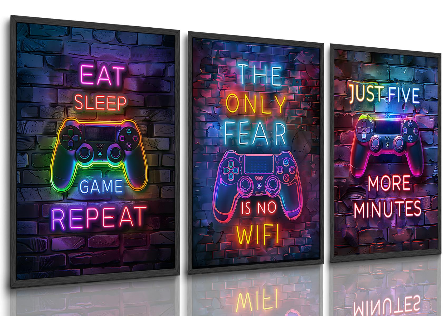 Yolbcdr Neon Gaming Posters Video Game Wall Art Prints Set of 3 Game Room Decor Gaming Sign Painting Playroom Cool Pictures Game