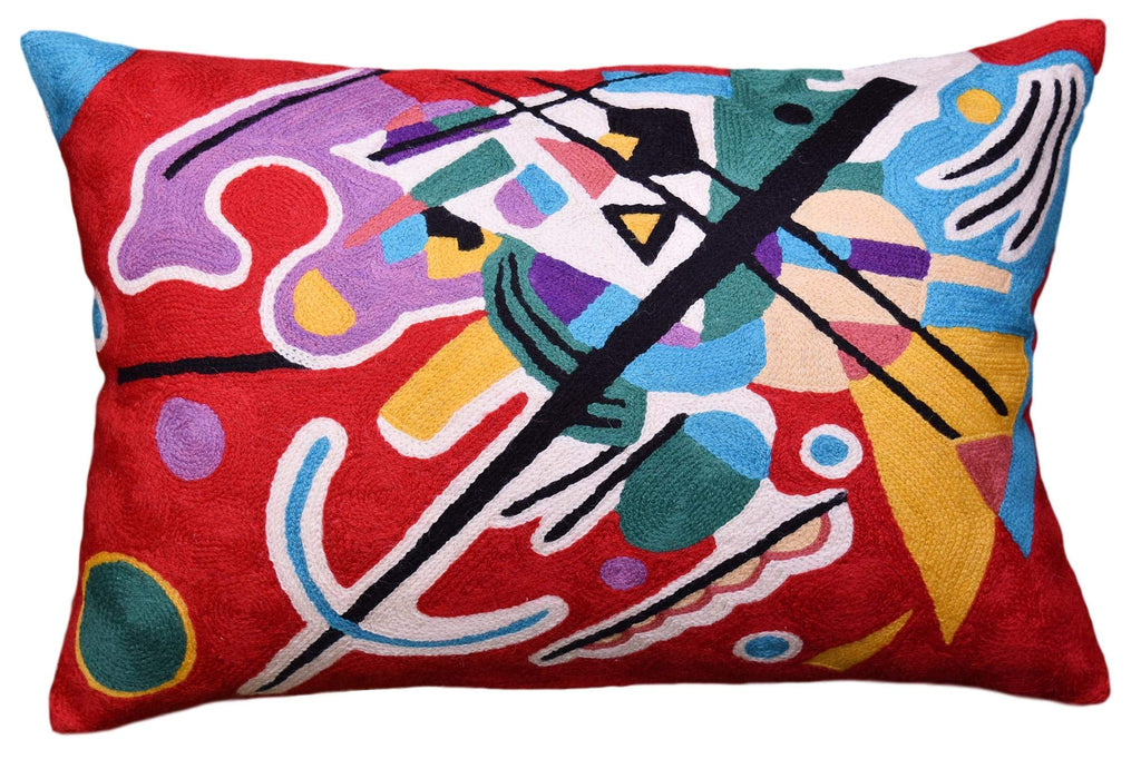 Kashmir Designs Lumbar Kandinsky Red Abstract Pillow Cover Modern Throw Pillowcase Modern Chair Cushion Red Contemporary Pillows