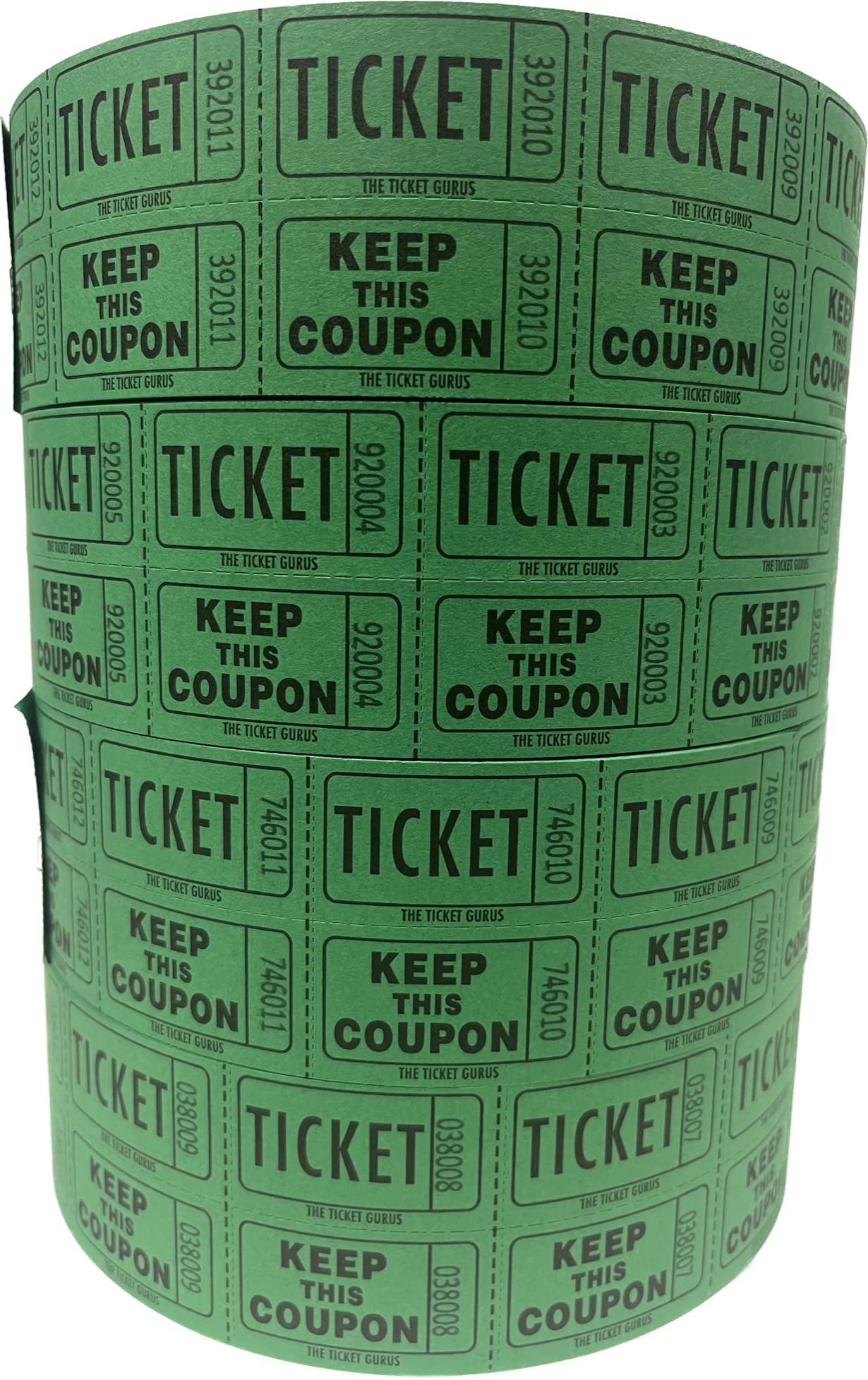 The Ticket Gurus-Raffle Tickets - (4 Rolls Of 2000 Double Tickets) 8,000 Total 50/50 Raffle Tickets-(4) Green Rolls