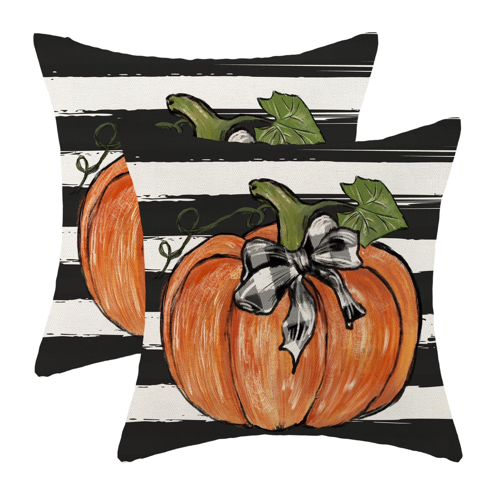 Gohdiwh Fall Pillow Covers 22X22 Set Of 2 Pumpkin Maple Leaves And Stripes Fall Decor Pillowcase Linen Autumn Thanksgiving Decor
