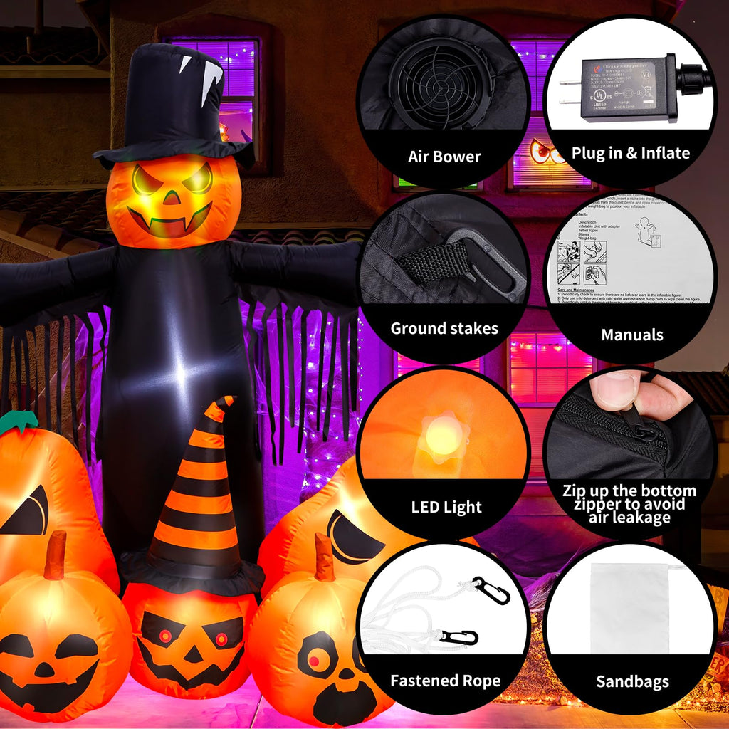 Max Fun 7Ft Halloween Inflatables Pumpkin Decorations With Led Build-In Halloween Yard Decoration Blow Up Inflatables For Outdoo