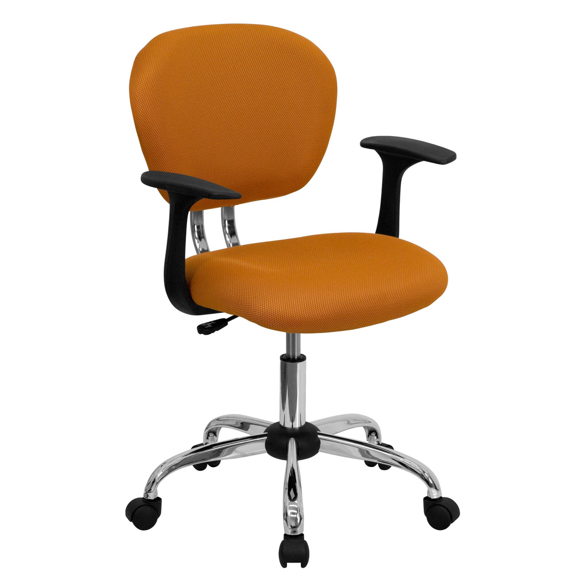 Flash Furniture Beverly Mid-Back Orange Mesh Padded Swivel Task Office Chair with Chrome Base and Arms