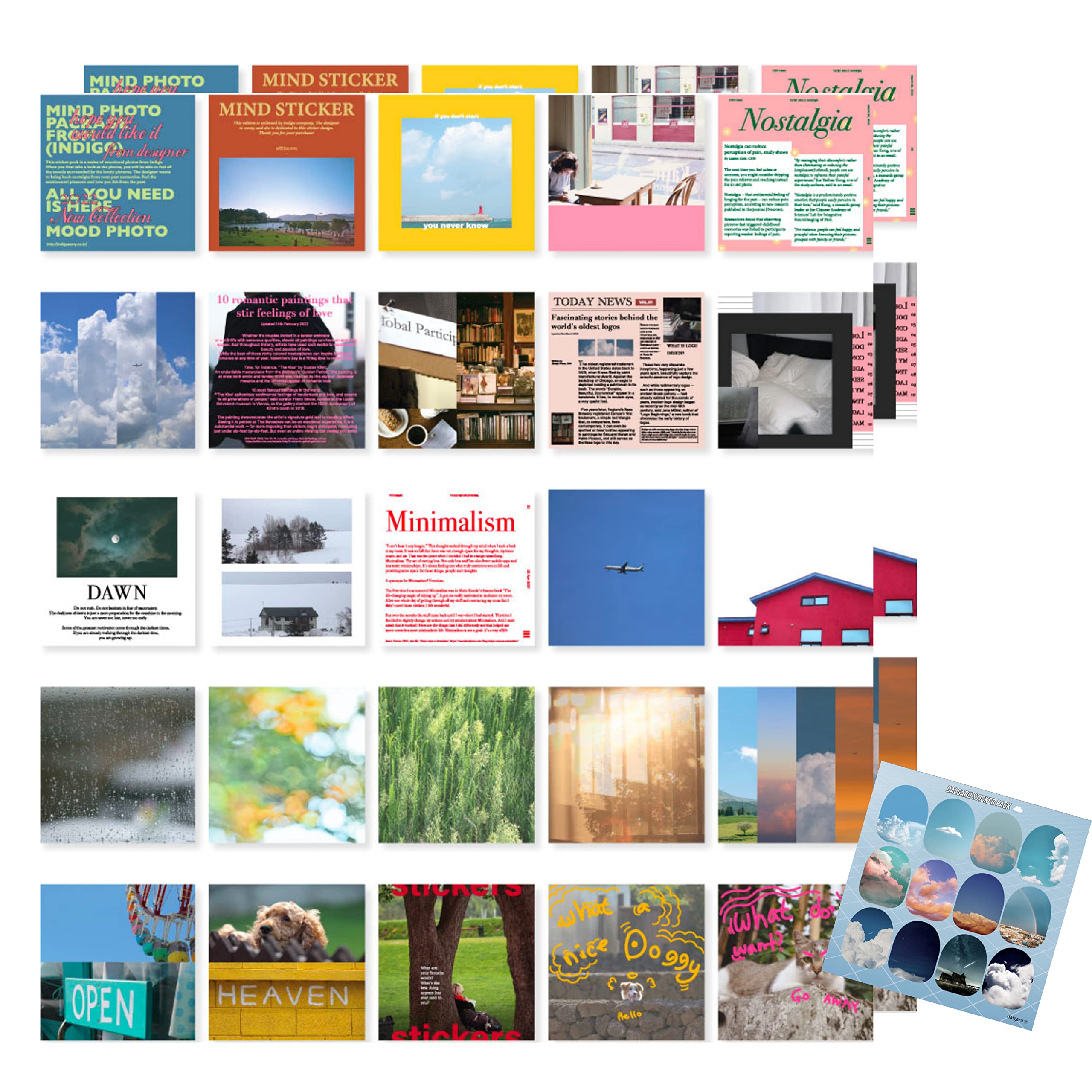 Dalgaru Cute Essential Korean Ins Kawaii Aesthetic Stationery Sticker Pack - 50 Sheet Pack / 3 Styles: Black Kitsch, For Planner